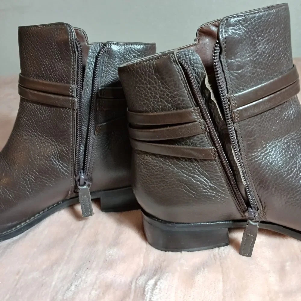 Talbots Brown Leather Ankle Booties with Buckle Detail Size 7.5M
